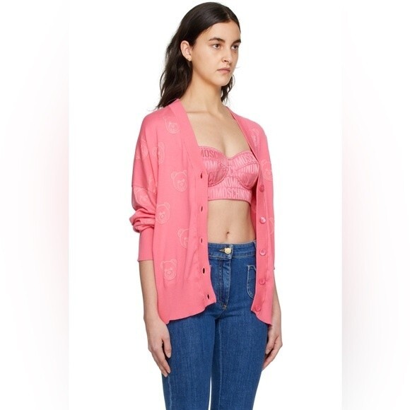 MOSCHINO Couture teddy bear cardigan in pink Size 6 NWOT - Picture 2 of 8